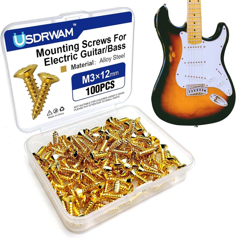 Usdrwam 3mm Electric Guitar Bass Pickguard Screws, for Fender Telecaster, Stratocaster, Jazzmaster, and Gibson Les Paul, SG, 100 Pcs - Image 1